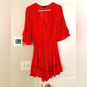 Vici red ditsy floral romper